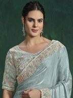 Ice Blue Saree view 2