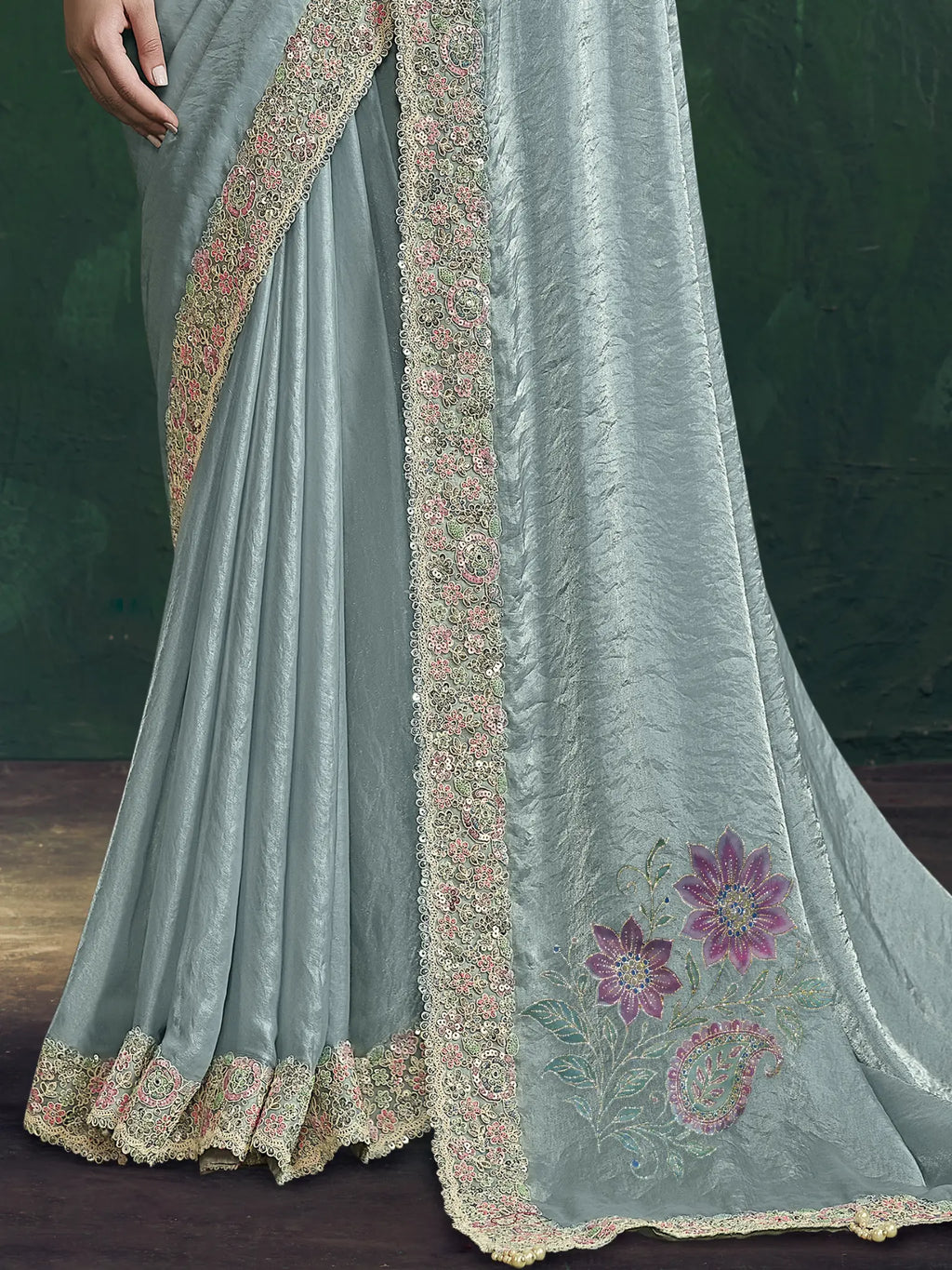 Ice Blue Saree view 3