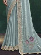 Ice Blue Saree view 3