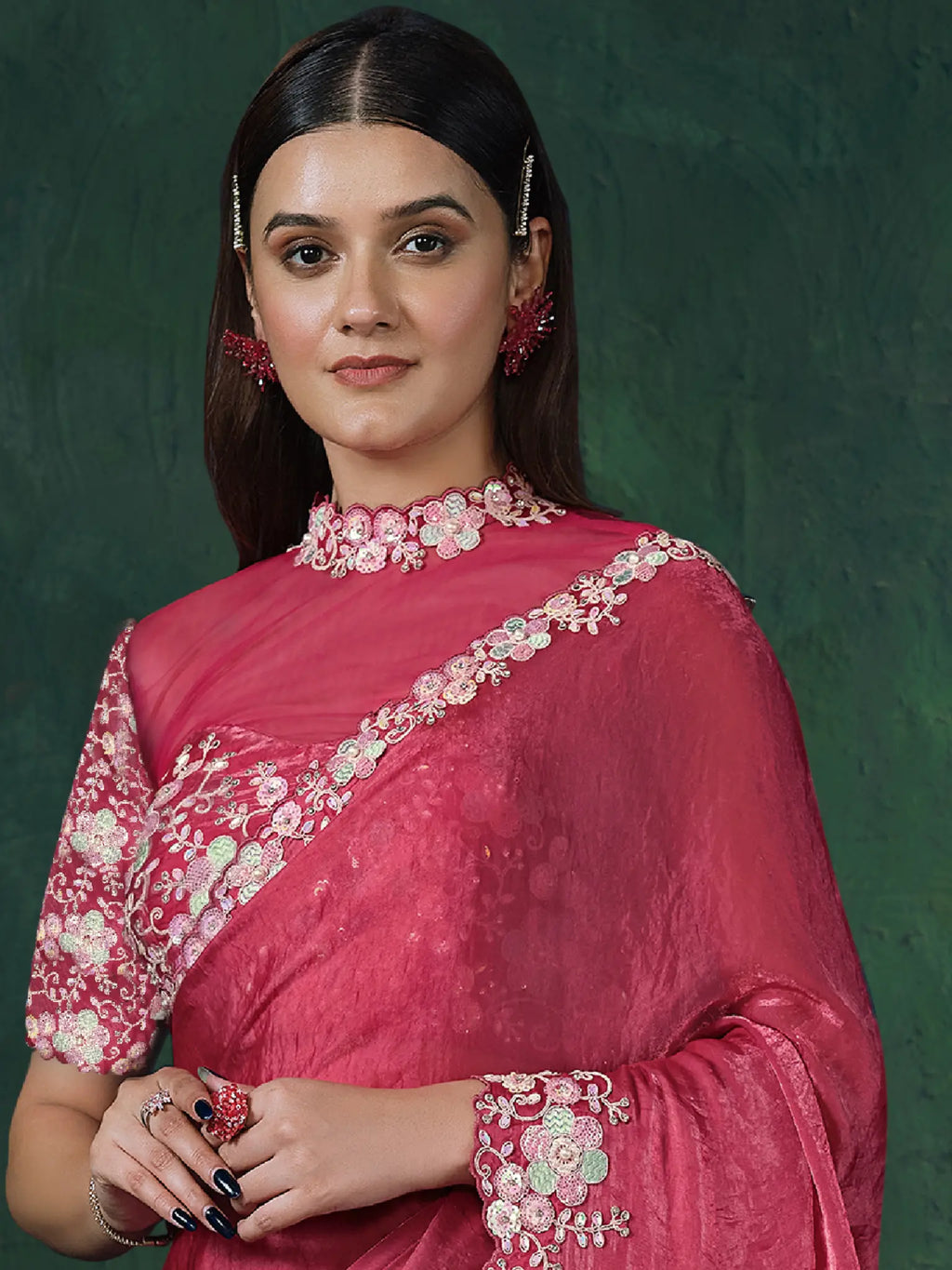Rose Pink Saree view 2
