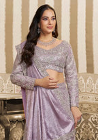Lavender Foil Satin Beads & Sequin Embellished Work Lehenga Saree