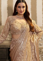 Champagne Gold Foil Satin Beads & Sequin Embellished Work Lehenga Saree