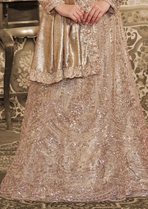 Champagne Gold Foil Satin Beads & Sequin Embellished Work Lehenga Saree