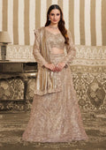 Champagne Gold Foil Satin Beads & Sequin Embellished Work Lehenga Saree