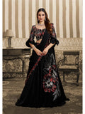 Black Velvet Satin Triple Sequin & Beads Embellished Work Lehenga Saree