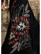 Black Velvet Satin Triple Sequin & Beads Embellished Work Lehenga Saree