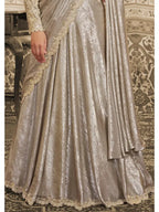 Beige Foil Satin Aari Beads & Sequin Work Lehenga Saree
