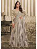 Beige Foil Satin Aari Beads & Sequin Work Lehenga Saree