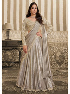 Beige Foil Satin Aari Beads & Sequin Work Lehenga Saree