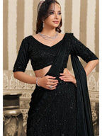 Black Foil Satin Beads & Sequin Embellished Work Lehenga Saree