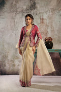 Cream & Pink Drape Saree with Embroidered Jacket