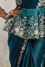 Peacock Blue Drape Saree with Designer Peplum Blouse