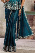 Peacock Blue Drape Saree with Designer Peplum Blouse
