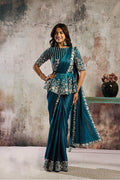 Peacock Blue Drape Saree with Designer Peplum Blouse