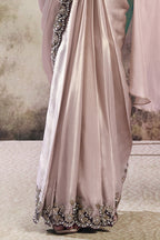 Blush Pink & Navy Blue Drape Saree with Embroidered Blazer Blouse