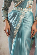 Ice Blue Drape Saree with Embroidered Designer Blouse