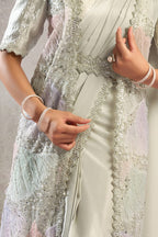 Ivory White Drape Saree with Designer Shrug