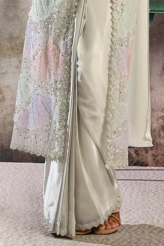 Ivory White Drape Saree with Designer Shrug