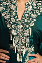 Emerald Green Drape Saree with Designer Poncho