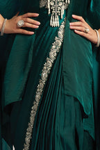 Emerald Green Drape Saree with Designer Poncho