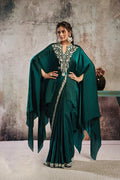 Emerald Green Two Tone Satin Sequin Embroidered Ready to Wear Drape Saree