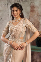 Champagne Beige Drape Saree with Pearl Embroidery