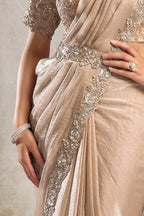 Champagne Beige Drape Saree with Pearl Embroidery