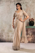 Champagne Beige Drape Saree with Pearl Embroidery