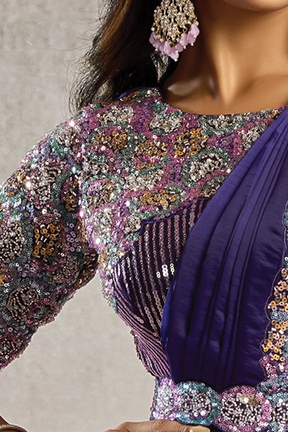 Royal Purple Drape Saree with Designer Mono Net Blouse