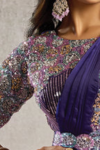 Royal Purple Drape Saree with Designer Mono Net Blouse