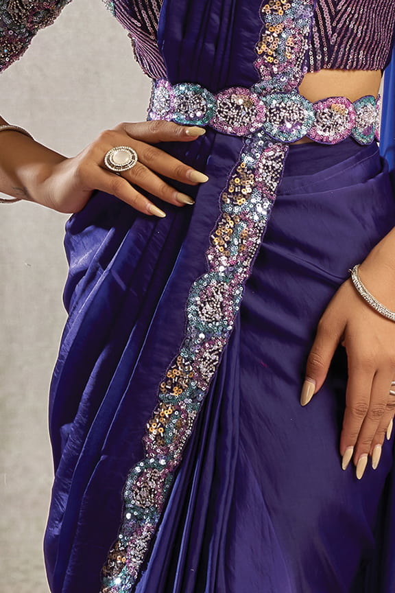 Royal Purple Drape Saree with Designer Mono Net Blouse