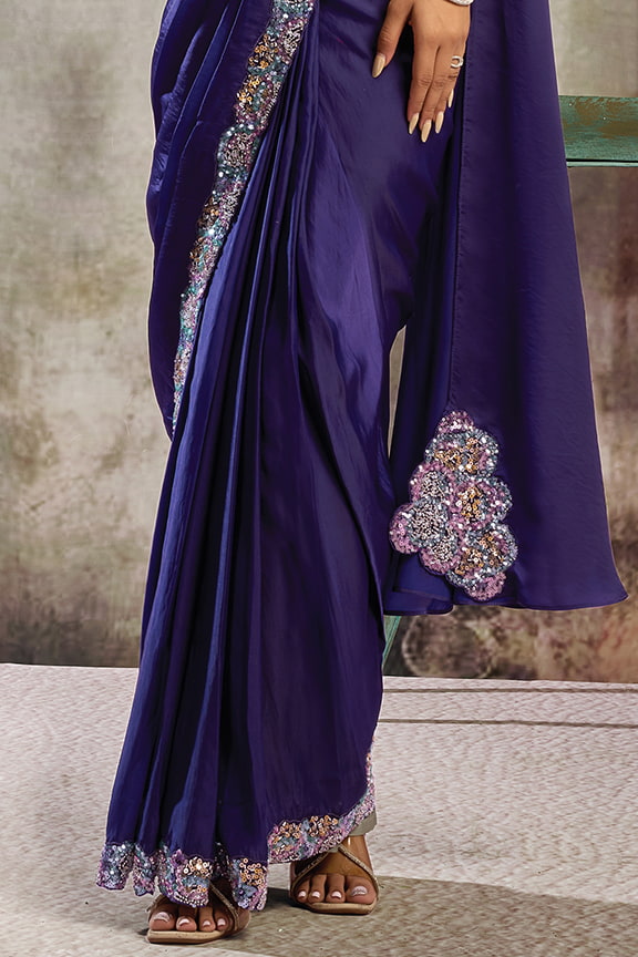 Royal Purple Drape Saree with Designer Mono Net Blouse