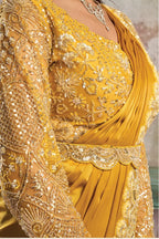 Mustard Gold Drape Saree with Silver Sequins Work