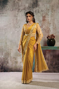 Mustard Gold Drape Saree with Silver Sequins Work