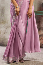 Lavender Pink Drape Saree with Designer Tissue Satin Blouse