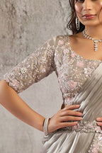 Pearl Grey Drape Saree with Rainbow Stone Embroidery