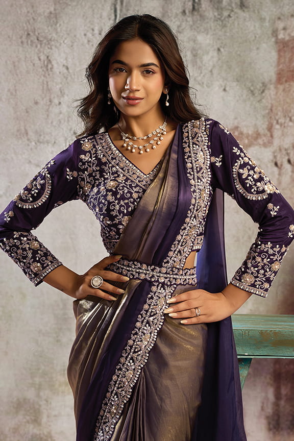 Black Drape Saree with Pearl & Stone Handwork