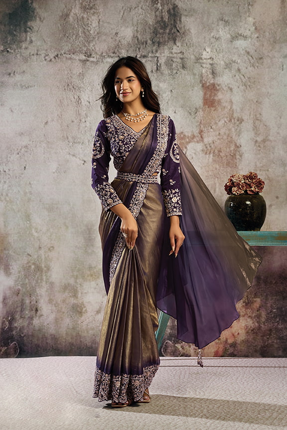 Black Drape Saree with Pearl & Stone Handwork