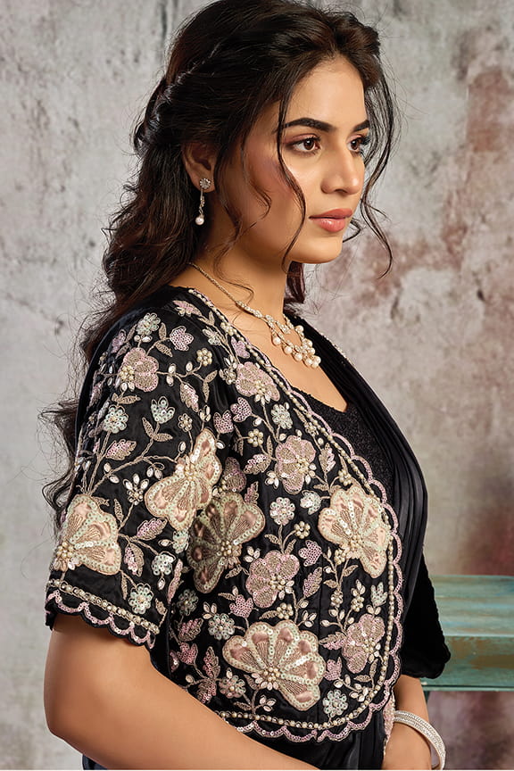 Black & Silver Drape Saree with Embroidered Jacket