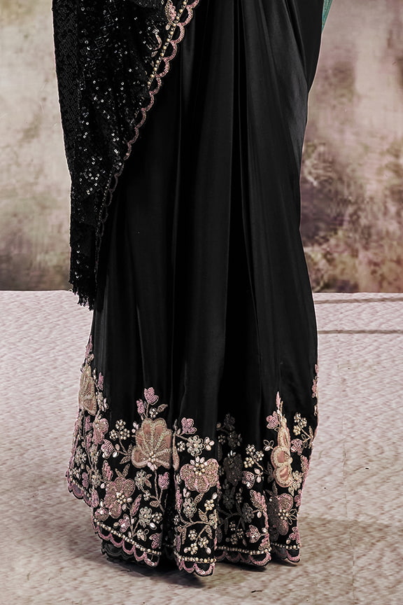 Black & Silver Drape Saree with Embroidered Jacket