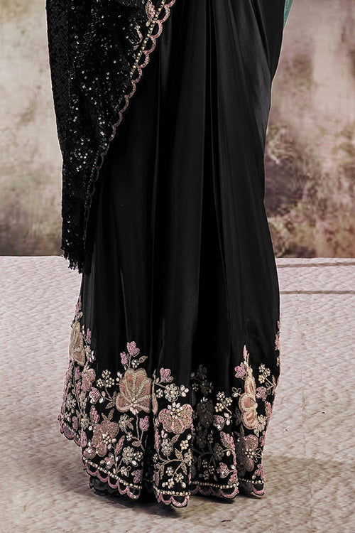 Black & Silver Drape Saree with Embroidered Jacket