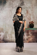 Black & Silver Drape Saree with Embroidered Jacket