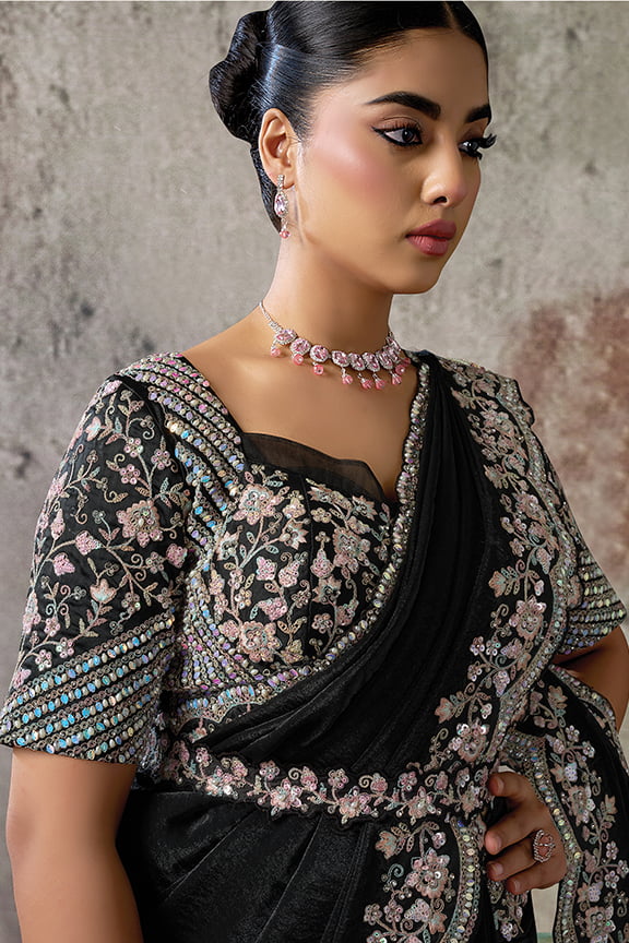Two Tone Satin Drape Saree with Japan Satin Blouse