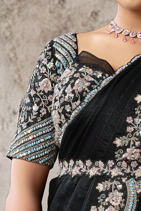 Two Tone Satin Drape Saree with Japan Satin Blouse