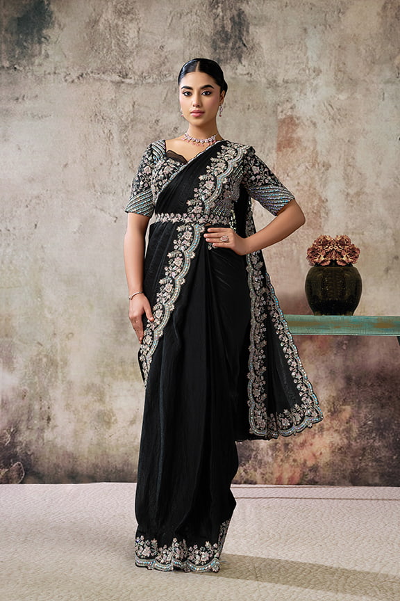 Two Tone Satin Drape Saree with Japan Satin Blouse