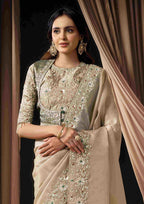 Naksh Creation Ivory Zari Organza Satin Designer Saree with Soft Satin Blouse
