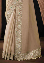 Naksh Creation Ivory Zari Organza Satin Designer Saree with Soft Satin Blouse