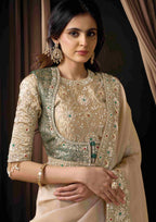Naksh Creation Ivory Zari Organza Satin Designer Saree with Soft Satin Blouse