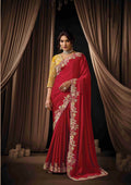 Naksh Creation Ruby Red Lustrous Satin Silk Designer Saree