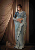 Naksh Creation Ice Blue Zari Organza Satin Designer Saree